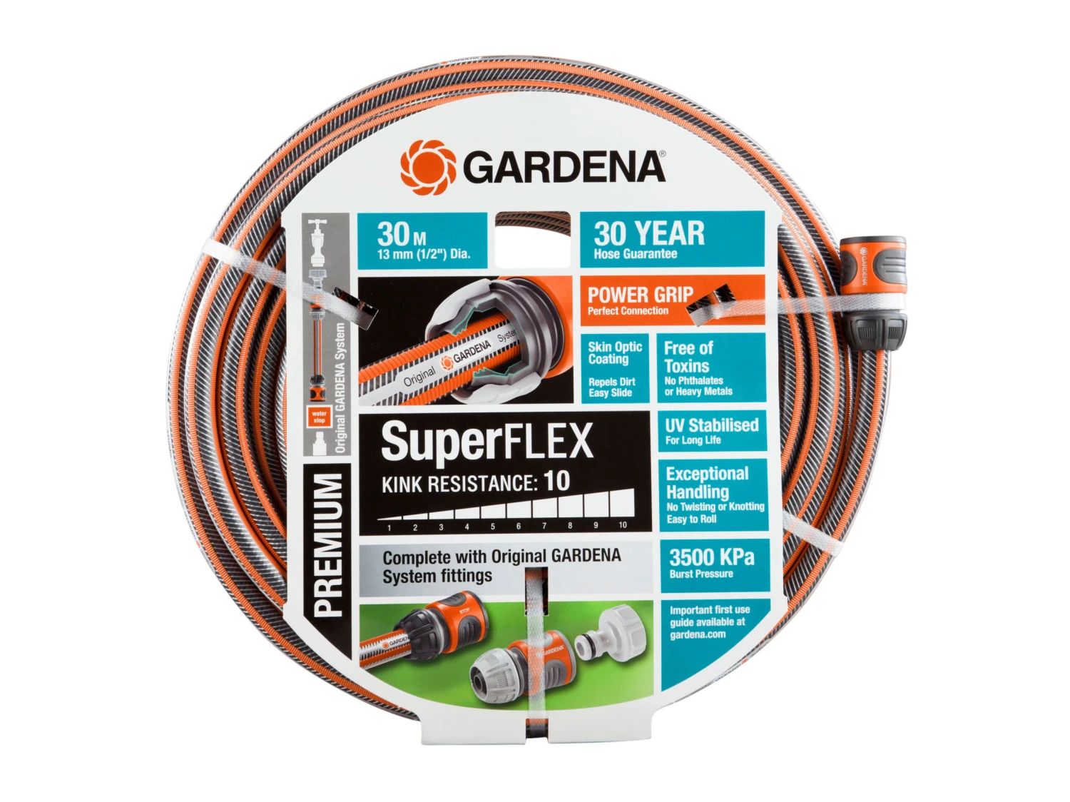 Gardena Garden Hose Premium SuperFLEX 13mm Set 30m 3 Gardena Garden Hose Premium SuperFLEX 13mm Set 30m