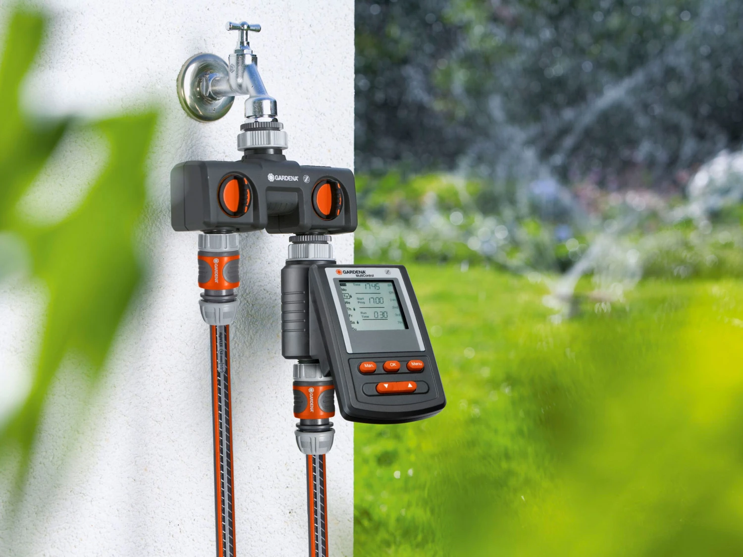 Gardena Twin Tap Connector Adjustable 3/4" + 1" Thread - Image 2